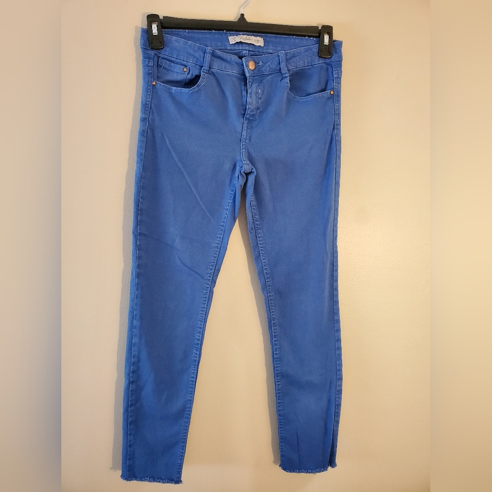 Zara Trafaluc Blue Women's Ankle Raw Hem Jeans Size 6